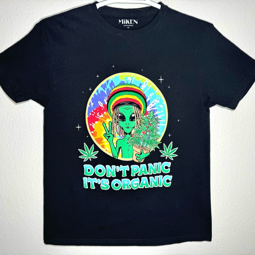 Miken Don't Panic Its Organic Alien Trippy Weed Men's Graphic T-Shirt Medium